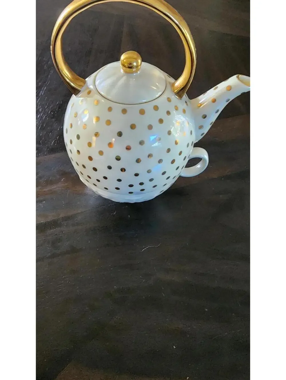 Anthropologie Sweet Sentiment Gold Dot Stacking Teapot & Cup Set Flawless